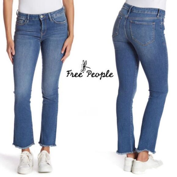 Free People Straight High Waist Frayed Hem Jeans - Picture 2 of 10